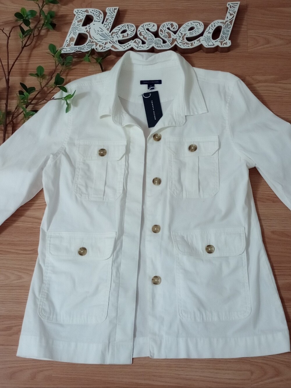 Tommy Hilfiger white cotton utility jacket Size Medium